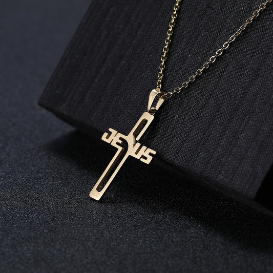 Cazador Jesus Cross Hollow Pendant Necklaces for Women Men Christian Chocker Wholesale Stainless Steel Jewelry Birthday Gifts