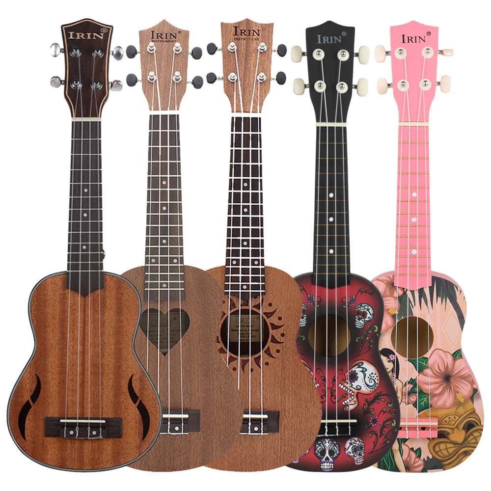 IRIN 21 Inch Ukulele Hawaiian Guitar Soprano Beginner Ukulele 4 String Guitar Musical Gifts Instrument with Kazoo Strap Capo Bag