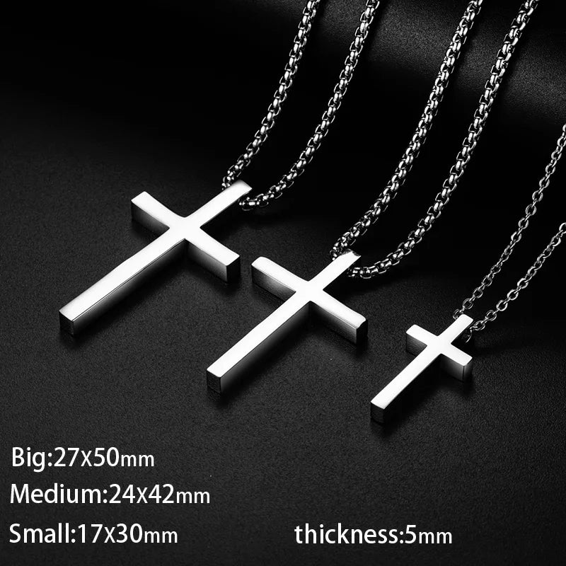 New Stainless Steel Cross Pendant Necklace for Men Women Minimalist Jewelry Male Female Necklaces Chokers Silver Color