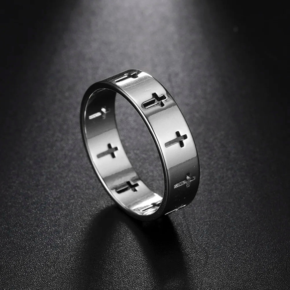 COOLTIME Gothic Cross Couple Rings Stainless Steel Silver Color Jesus Cross Finger Ring for Men Women Punk Jewelry Wedding Gift