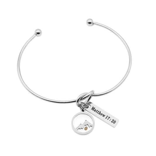 Matthew 17:20 faith can move mountains mustard seed bracelet stainless steel knot cuff bangle bracelets christian jewelry gift