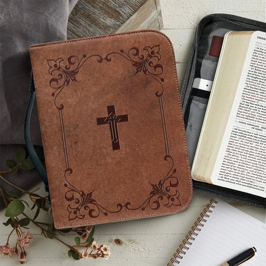 Cross Classic Leather Print Bible Bag for Women Lady Zipper Handle Handbags Bible Hymns Custom Bible Cover Case Carrying