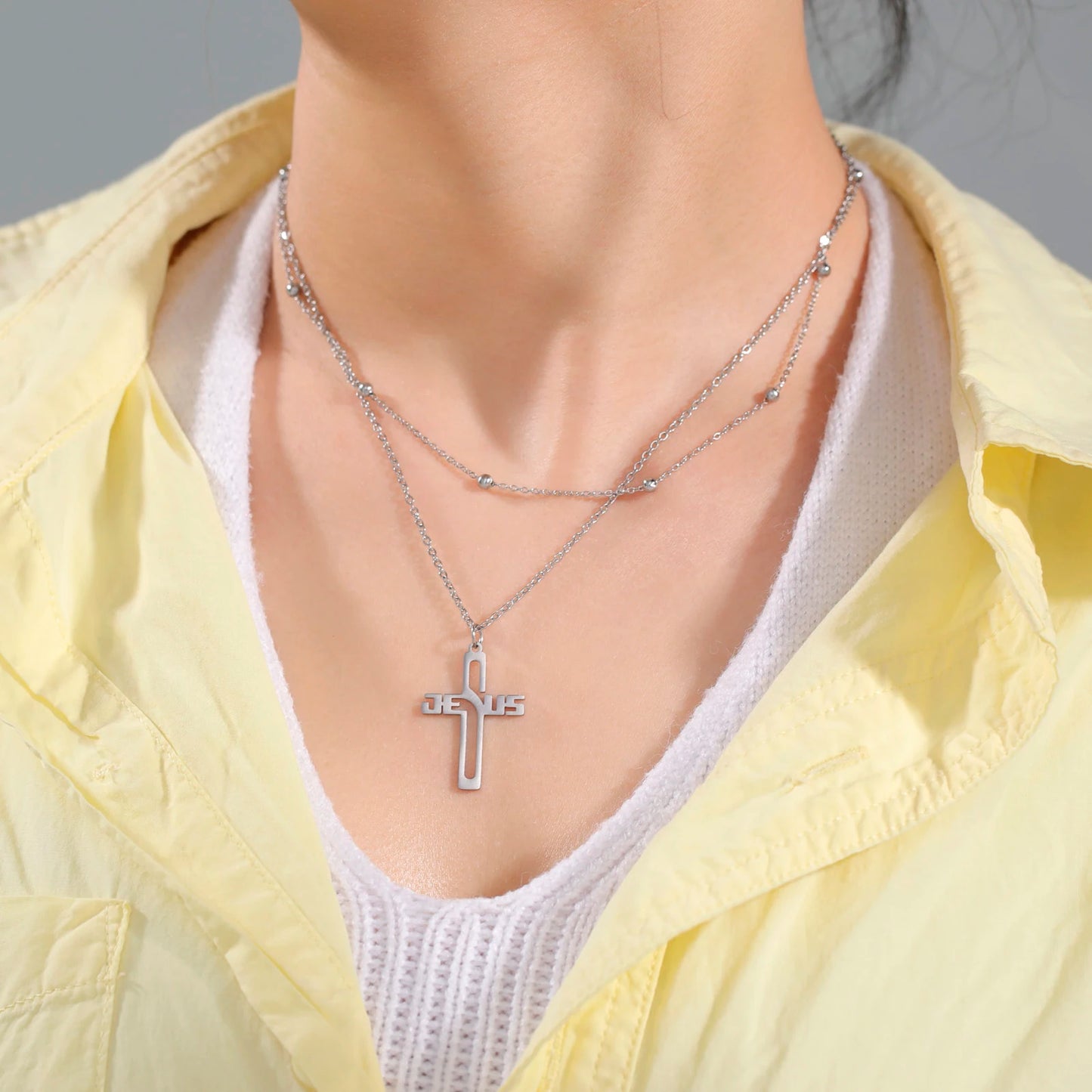 Cazador Jesus Cross Hollow Pendant Necklaces for Women Men Christian Chocker Wholesale Stainless Steel Jewelry Birthday Gifts