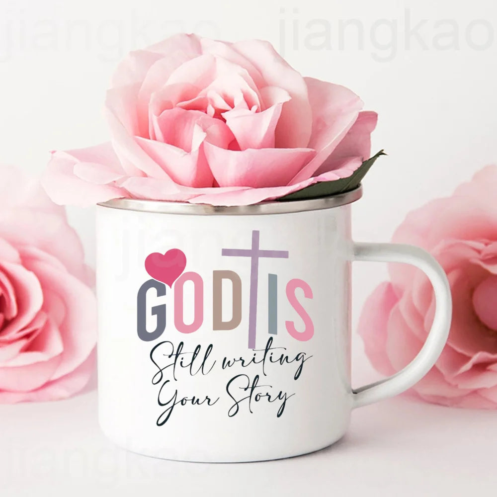 Let Me Tell You about My Jesus Rainbow Print Mugs Christian Coffee Cups Drinks Water Cup Enamel Mug Handle Drinkware Best Gifts